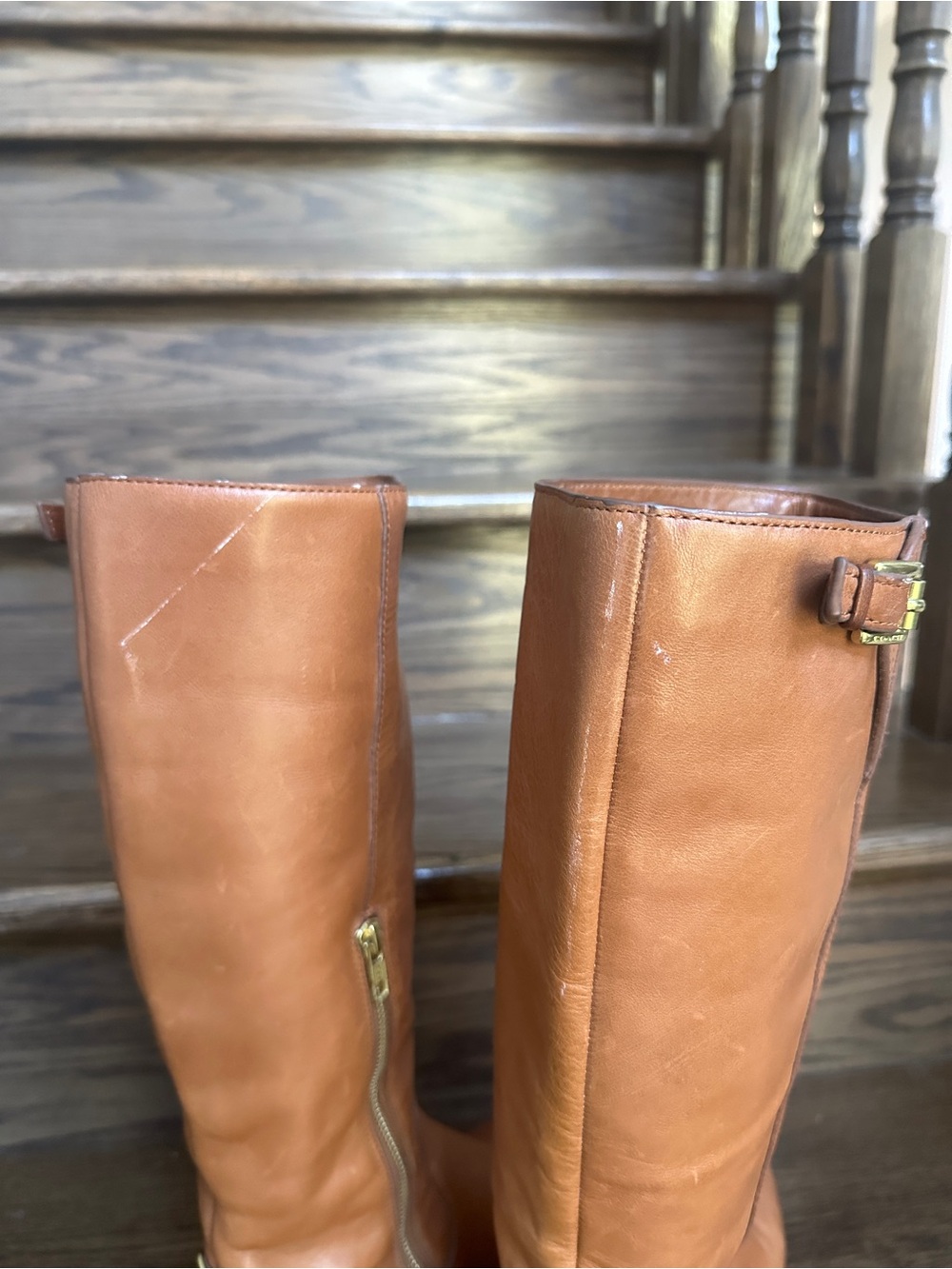COACH Mirriam Tall Leather Riding Boots Saddle Cognac Brown Women's Size 7.5B - Picture 10 of 15